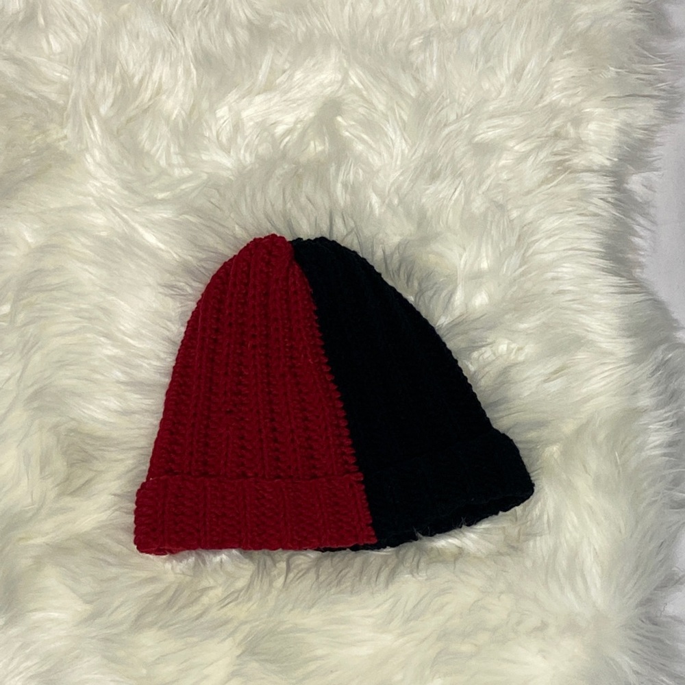 Red and Black Crochet Beanie